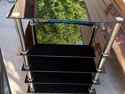 Modern 5-Tier Black Tempered Glass Audio & Video Media Rack Tower