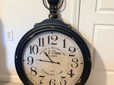 Large Old Town Clocks Wall Clock - Repairs & Restorations Est 1863, Black Distressed Finish