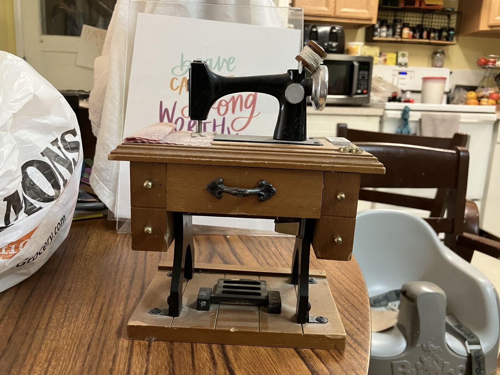 Berkeley Designs Miniature Wooden Sewing Machine Music Box Used