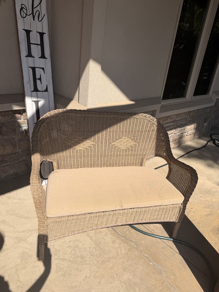 Outdoor Wicker Loveseat Bench with Seat Cushion