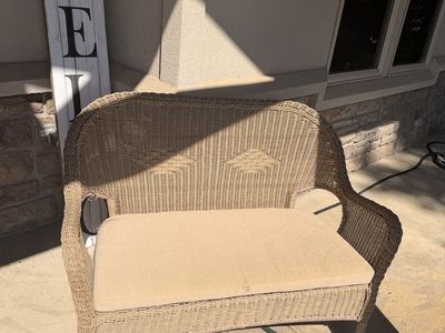 Outdoor Wicker Loveseat Bench with Seat Cushion