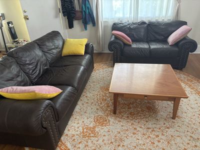 Dark Brown Leather Couch + Loveseat