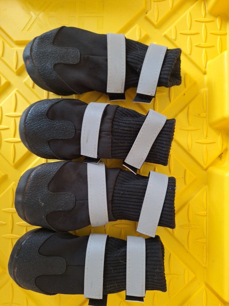 Unbranded Black Dog Boots/Paw Protectors - Set of 4, Reflective Straps, All-Weather