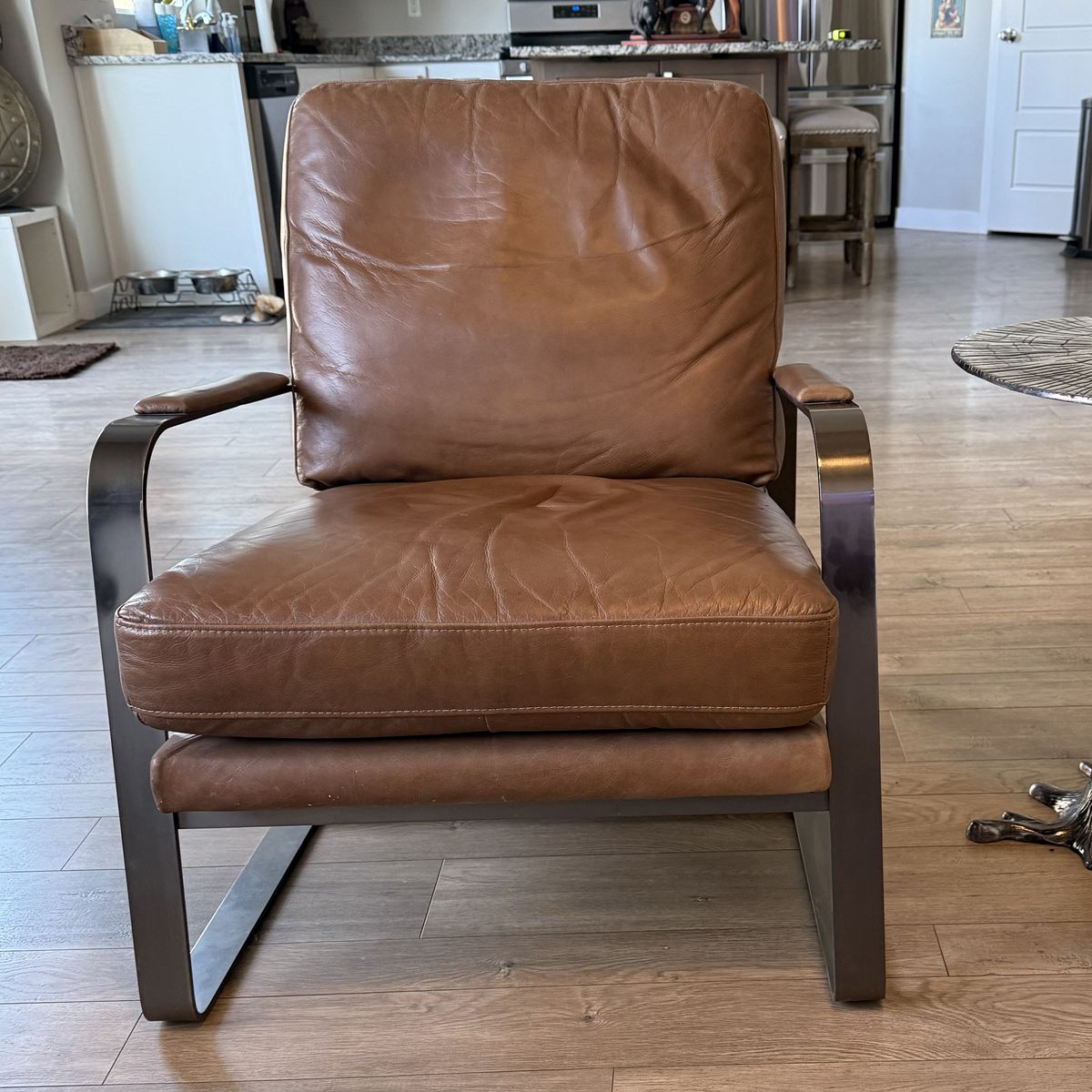 Modern Leather & Chrome Accent Chair