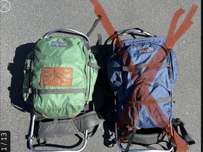 Vintage Backpacks, camping, hiking, cabin decor, antique retro backpacking, JanSport, Kelty made in USA