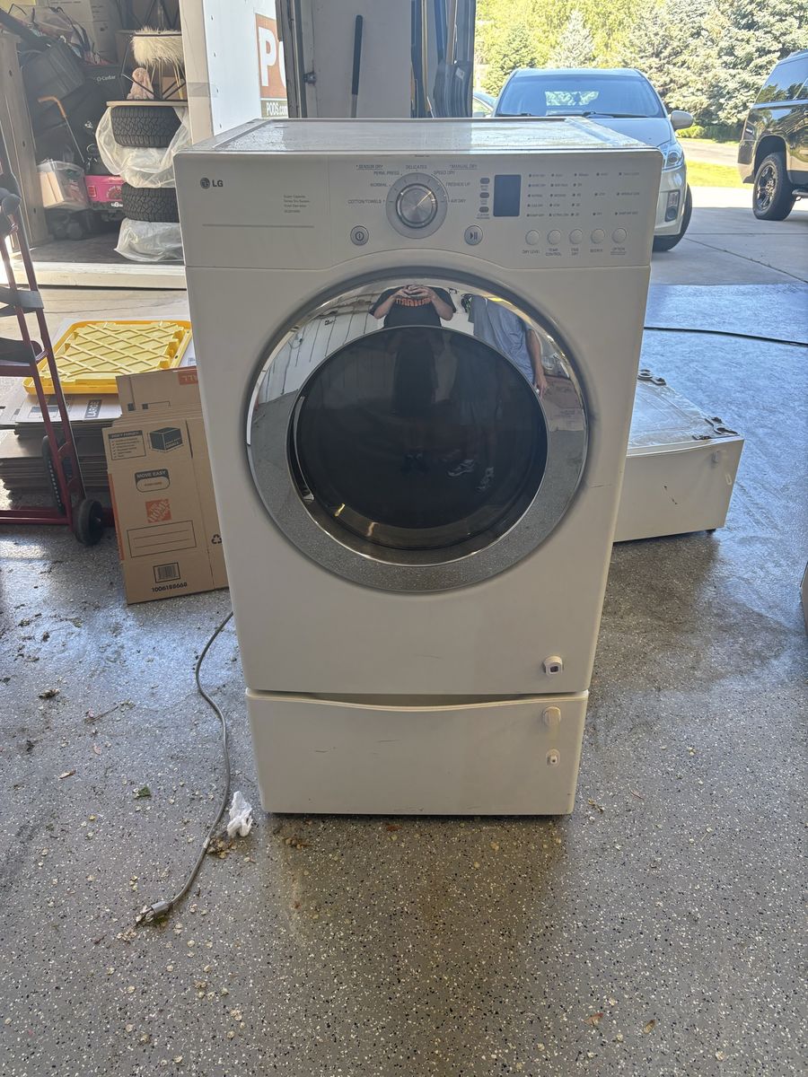 LG White Front Load Electric Dryer with Pedestal - Used, Great Condition,