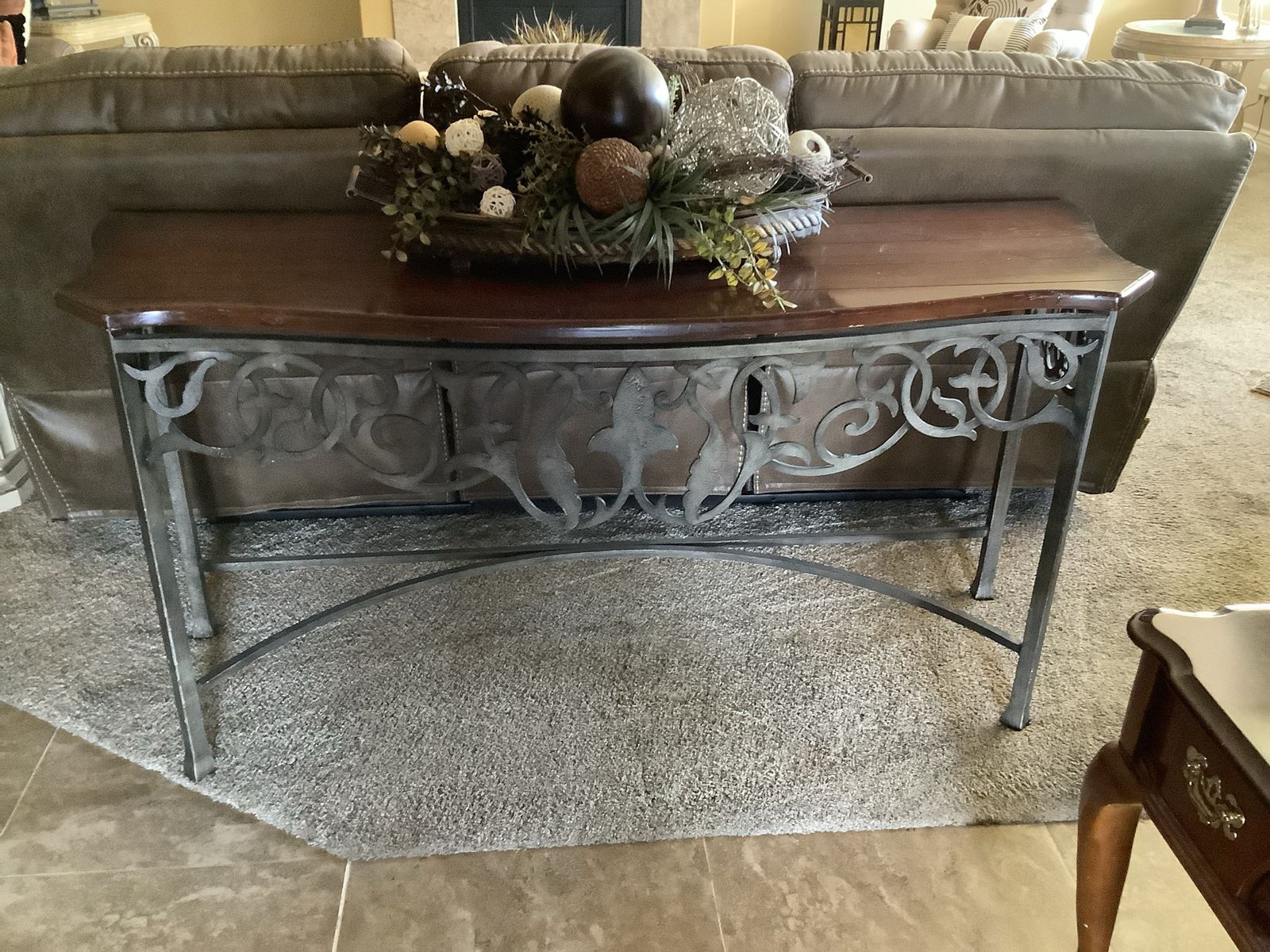 Beautiful Wood & Wrought Iron Sofa Table