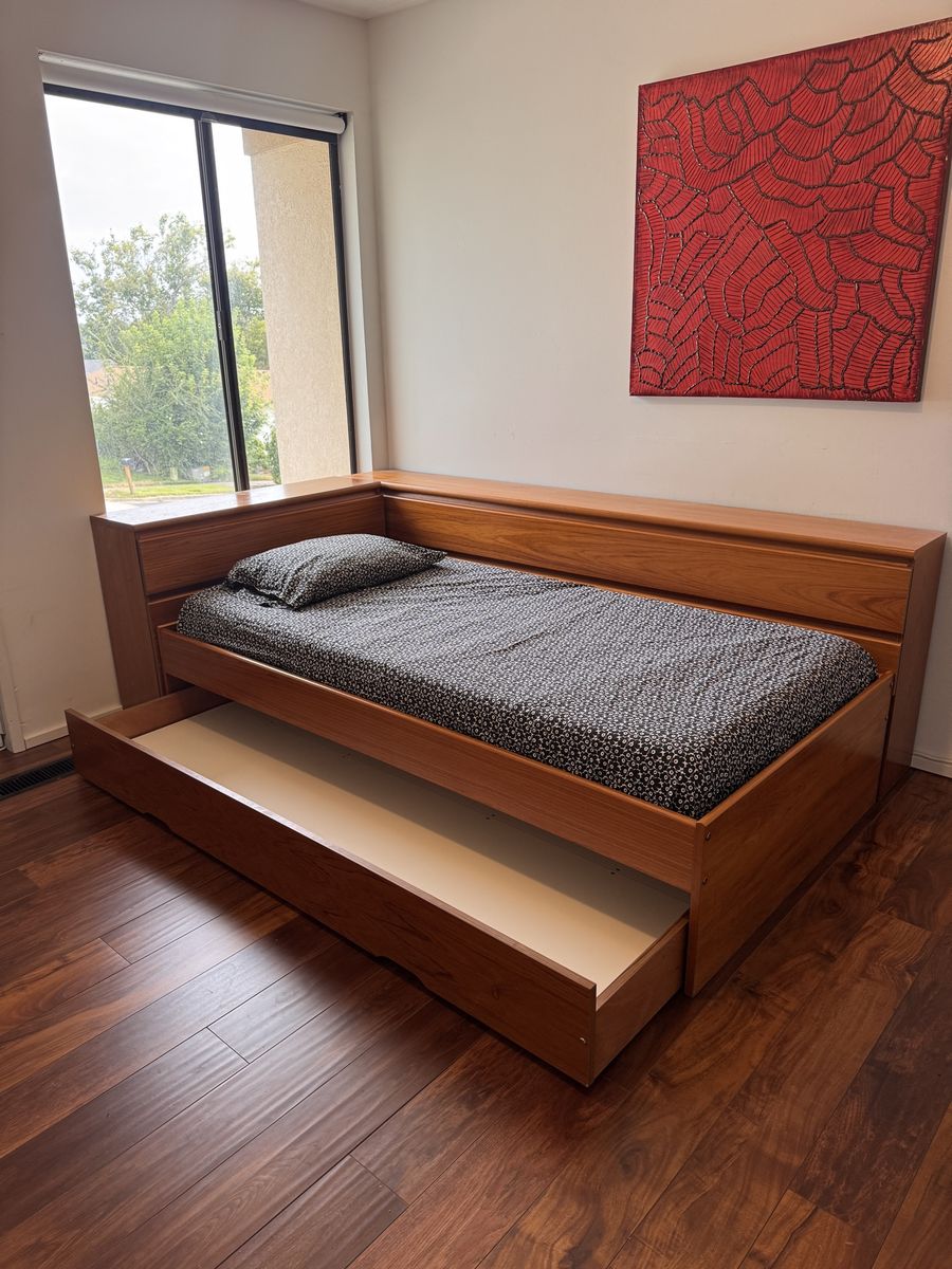 Vintage Modern Danish Style Teak Twin Trundle Bed.