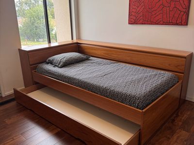 Vintage Modern Danish Style Teak Twin Trundle Bed.