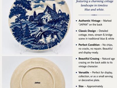Vintage Japanese Blue & White Transferware Plate Cottage Landscape 6 In