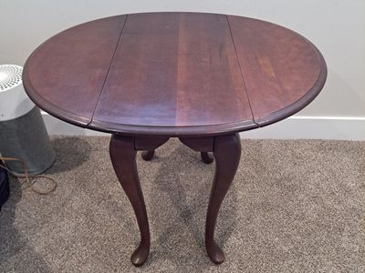 Vintage Dark Wood Drop Leaf Table with Cabriole Legs - Entryway Accent End Table