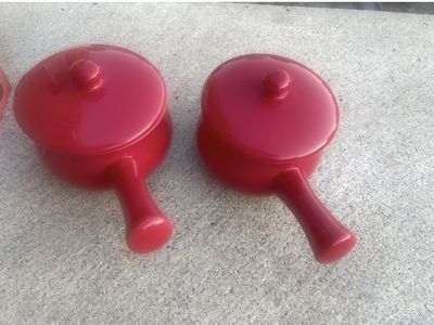 Crofton Red Ceramic Soup Crock Set with Lids - 2 Pack, New in Box