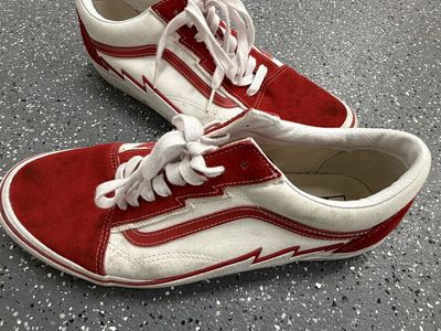 Revenge x Storm Red White Low Top Vans Suede Sneakers