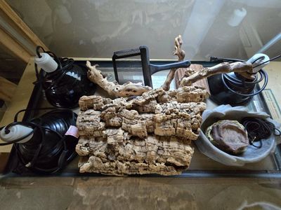 Complete Setup! Reptile Terrarium Tank Heat Emitter Bulb & Accessories 36x18x18 (50 Gallon) Used