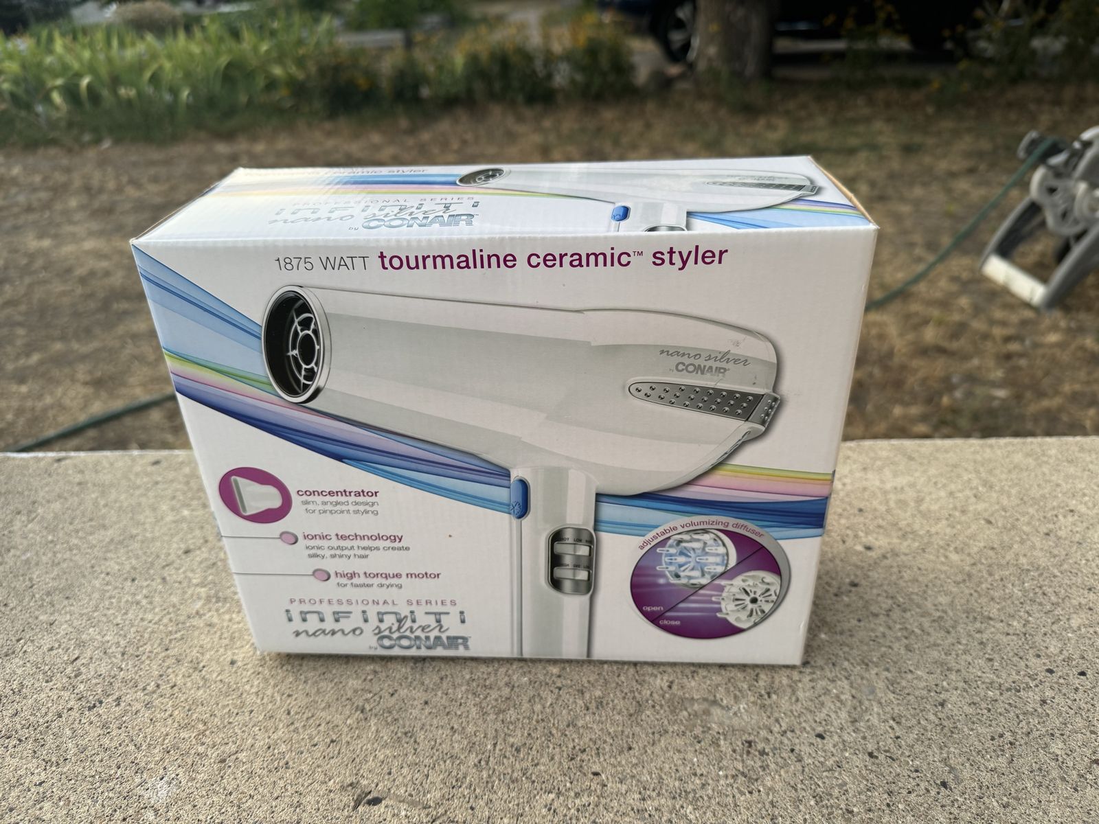 New Infiniti Nano Silver by Conair 1875W Tourmaline Ceramic Styler Hair Dryer