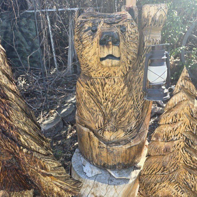 Chainsaw-carved Bear (holding lantern)