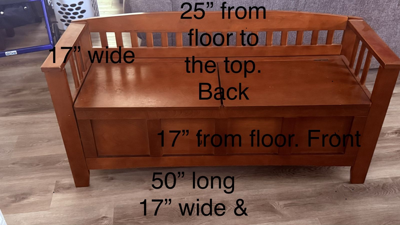 Wooden Blanket Chest / Storage Bench - 50" Long, 25" Tall