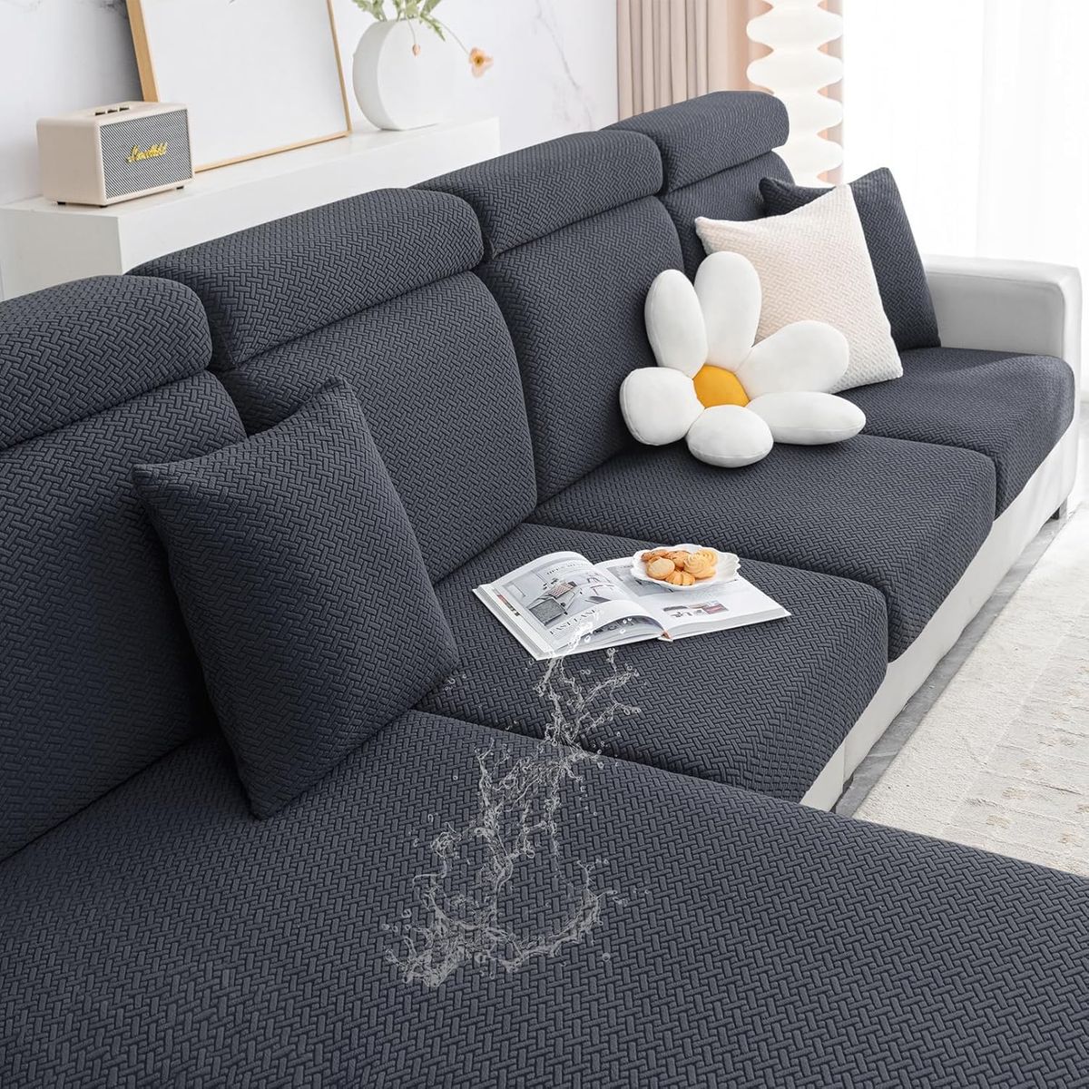 Smiry Waterproof Couch Cushion Covers, Stretch Jacquard Thick Sofa Cushion Covers, Washable Seat Slipcover Elastic Furniture Pro