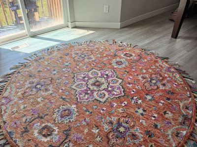 Large Round Floral Tassel Area Rug - 7ft Diameter, Bohemian Style, good condition