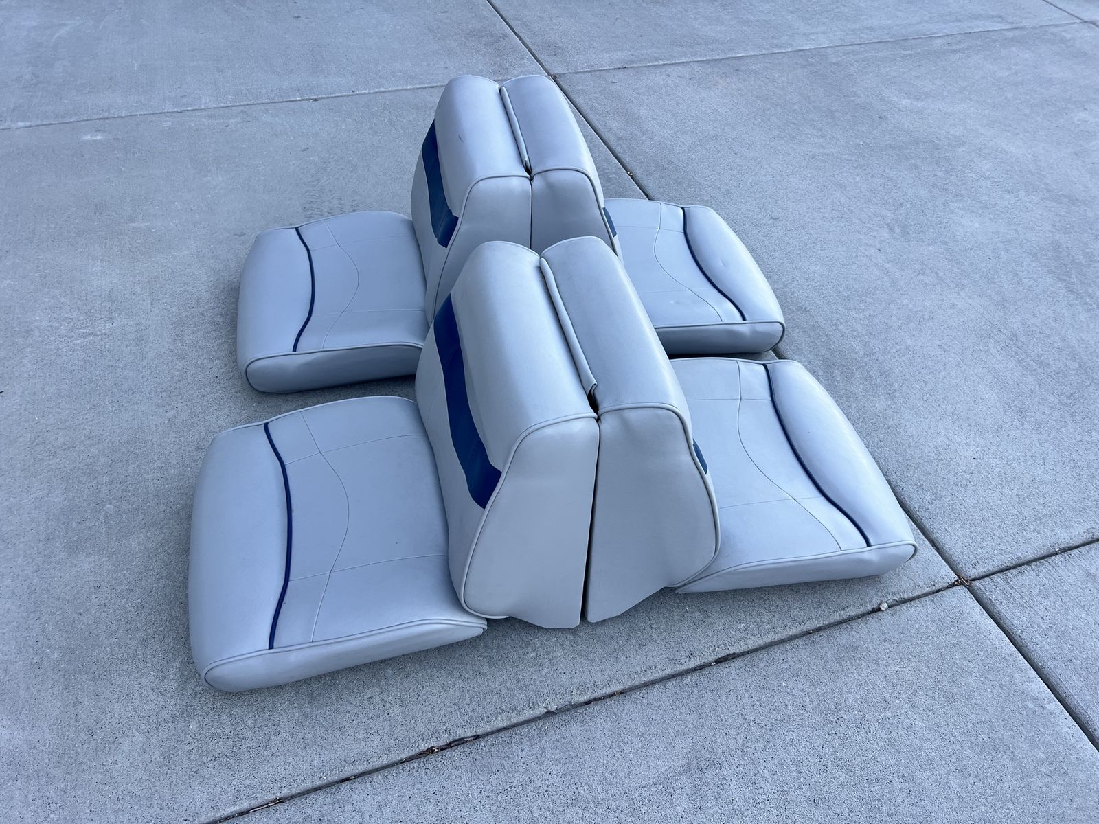 Two Boat Seats/Benches - Grey & Blue Marine Vinyl Seating Set for Pontoon/Ski Boat