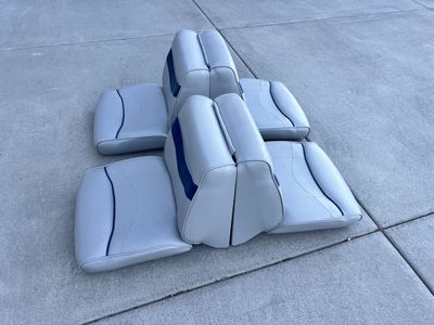 Two Boat Seats/Benches - Grey & Blue Marine Vinyl Seating Set for Pontoon/Ski Boat