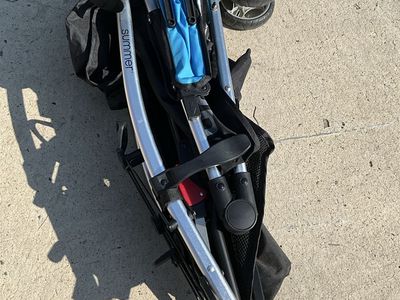 Stroller, high chair, and playpen