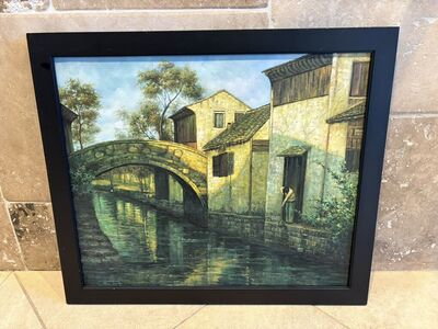 Painting Of Canal Scene In Black Frame