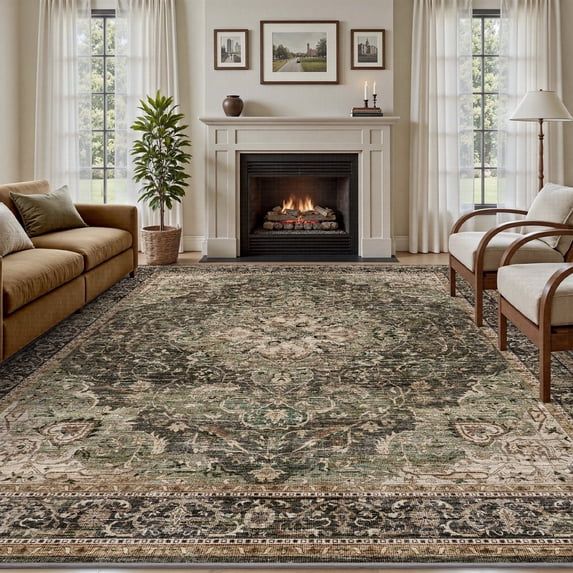 NEW 8'x10' Area Rugs for Living Room Washable Rugs Carpet Vintage Medallion Traditional Rug