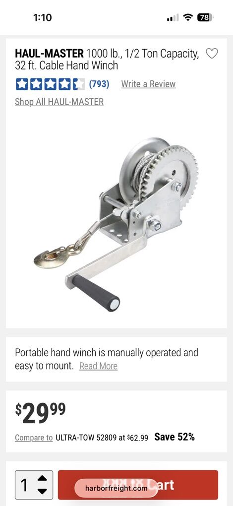 Hand Winch 1000lb Capacity