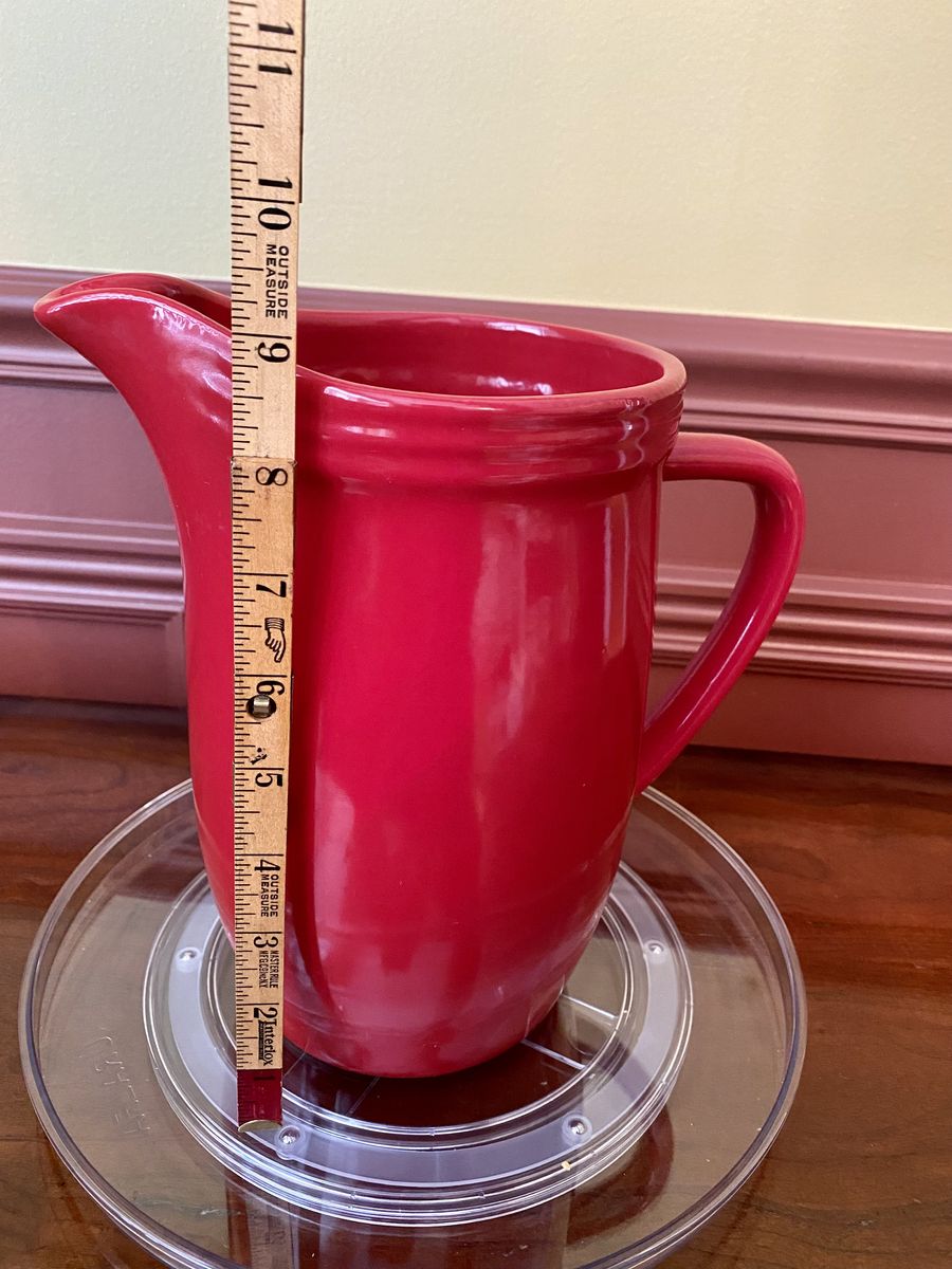 Red Ceramic Pitcher - 9.5" Tall, Durable, Vibrant Home Decor/Serving - LIKE NEW