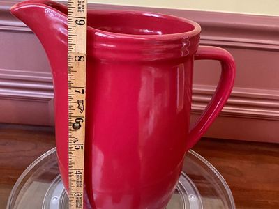 Red Ceramic Pitcher - 9.5" Tall, Durable, Vibrant Home Decor/Serving - LIKE NEW