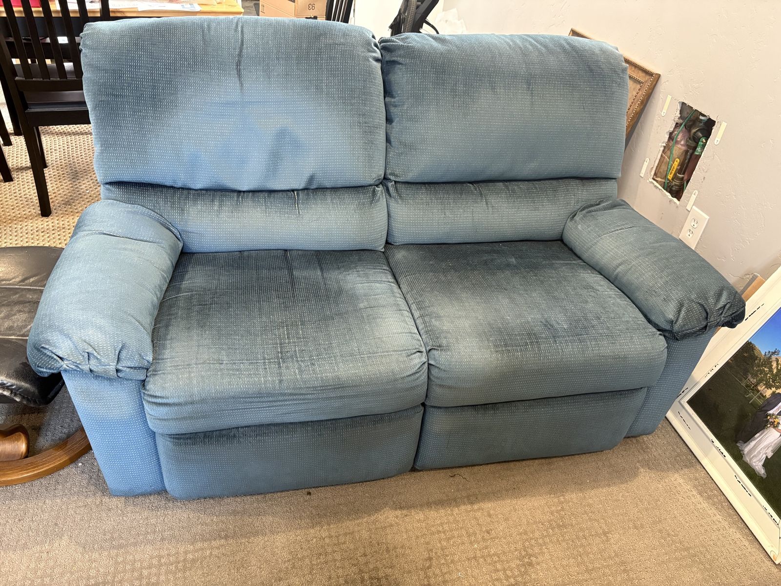 FREE- Blue Reclining Loveseat - Cozy 2-Seater Fabric Sofa with Footrest