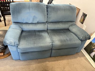 FREE- Blue Reclining Loveseat - Cozy 2-Seater Fabric Sofa with Footrest