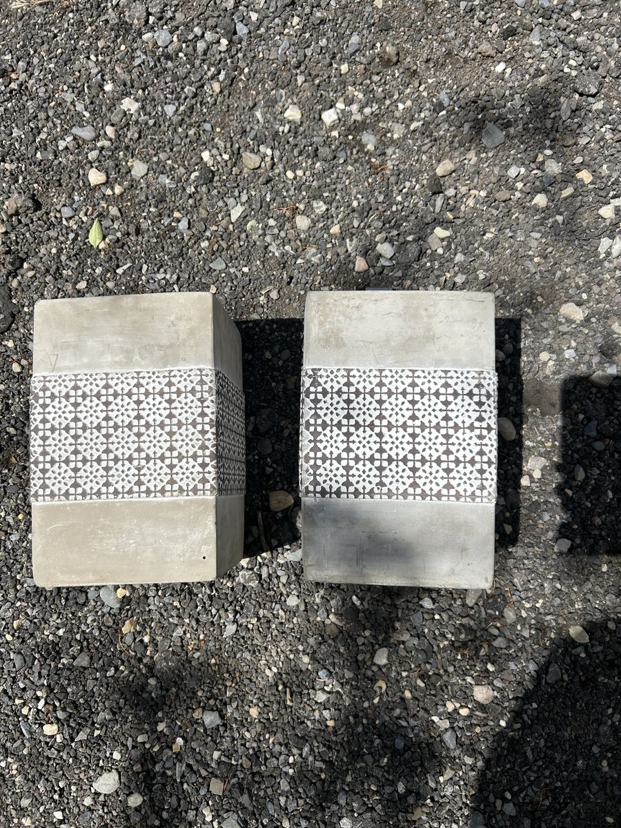 Pair of Concrete Planters with Geometric Tile Design - Indoor/Outdoor Decor