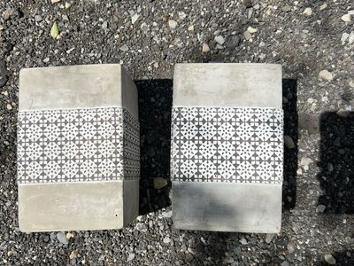 Pair of Concrete Planters with Geometric Tile Design - Indoor/Outdoor Decor