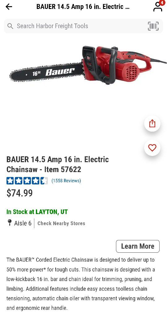Brand New, Unopened, Electric (*Corded*) Chainsaw. Retails for $75