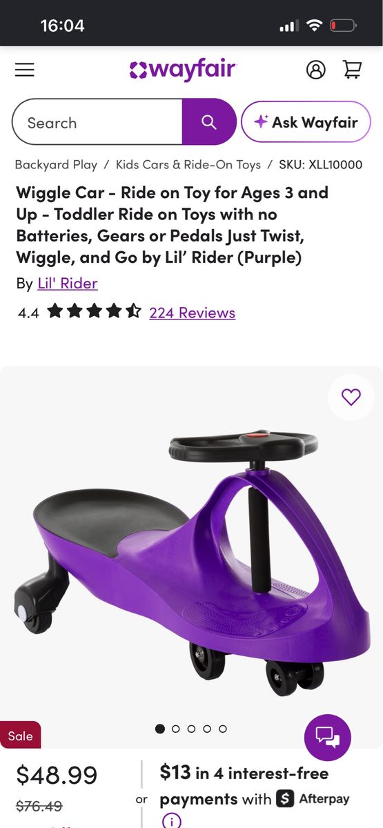 Lil' Rider Wiggle Car Ride-on Toy - PurpLe