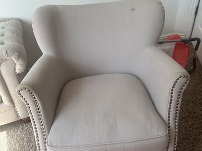Light Gray Upholstered Armchair with Nailhead Trim Accent Chair