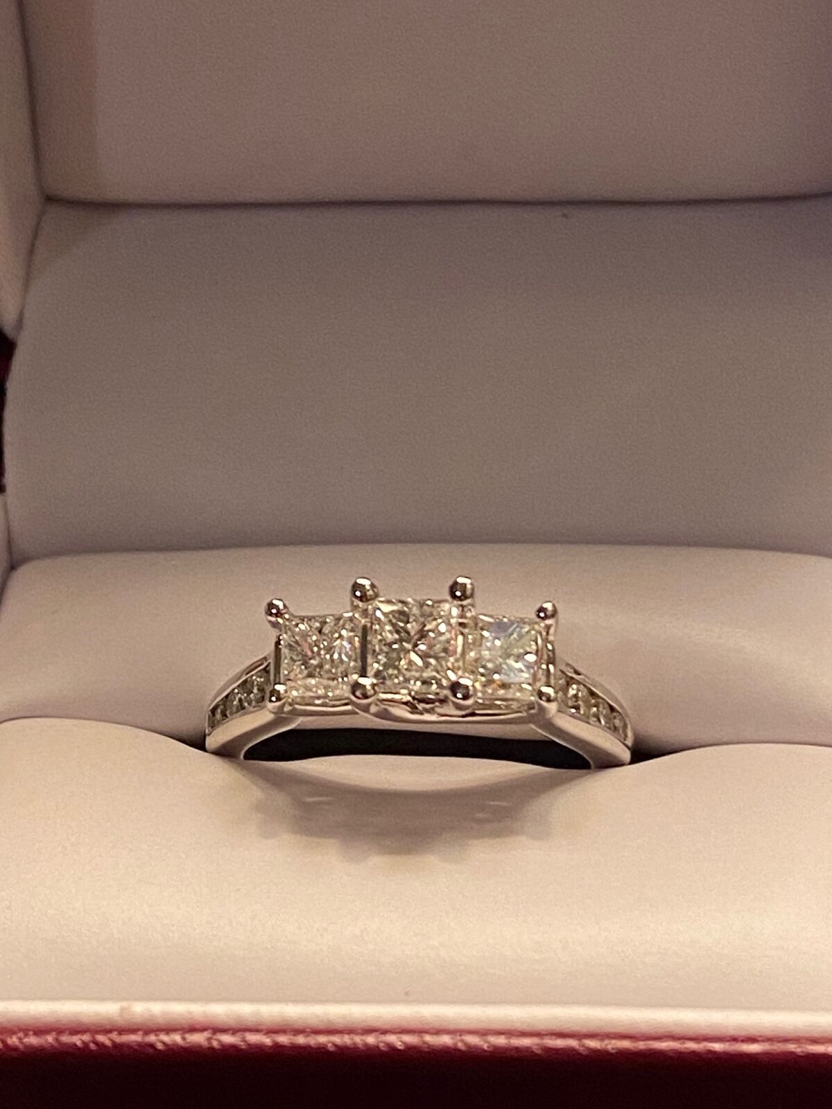 14kt White Gold 3 Diamond Princess Cut Engagement Ring