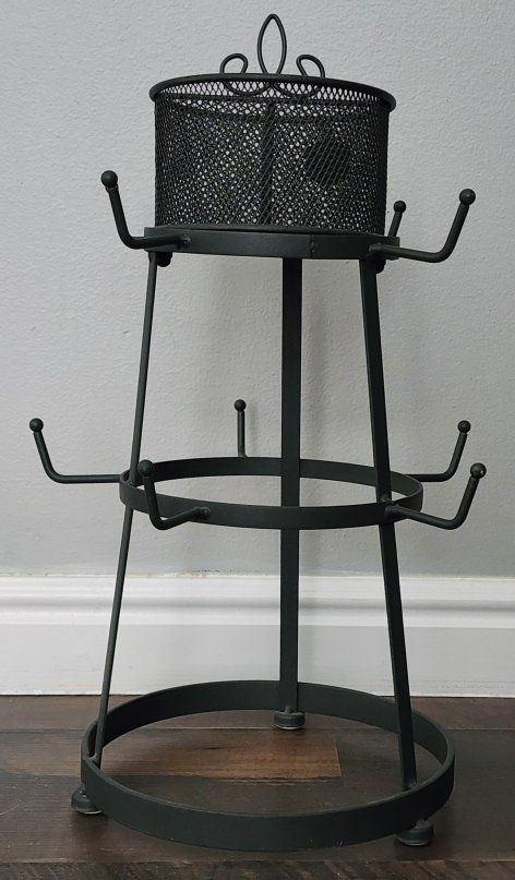 Metal Coffee Mug Rack & Cup Stand w/Utensil Bin