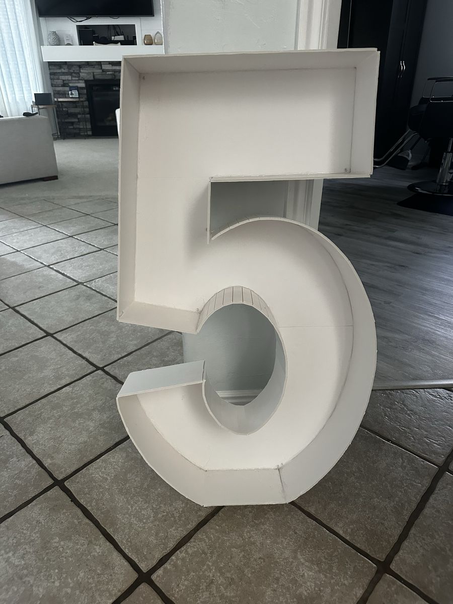 White Large Number 5 Marquee Letter Box for DIY Party Decor