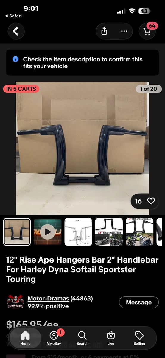 12" Rise Ape Hangers 2" Handlebar for Harley Dyna Softail Sportster Touring