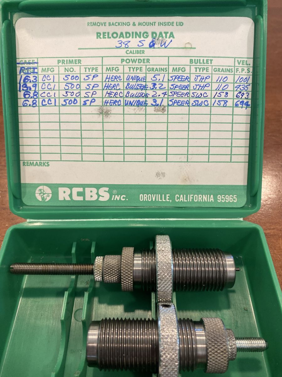 RCBS .38 S&W Reloading Die Set with Green Storage Case