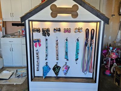 Handmade Dog House Retail Display Stand with Pegboard and Lighting
