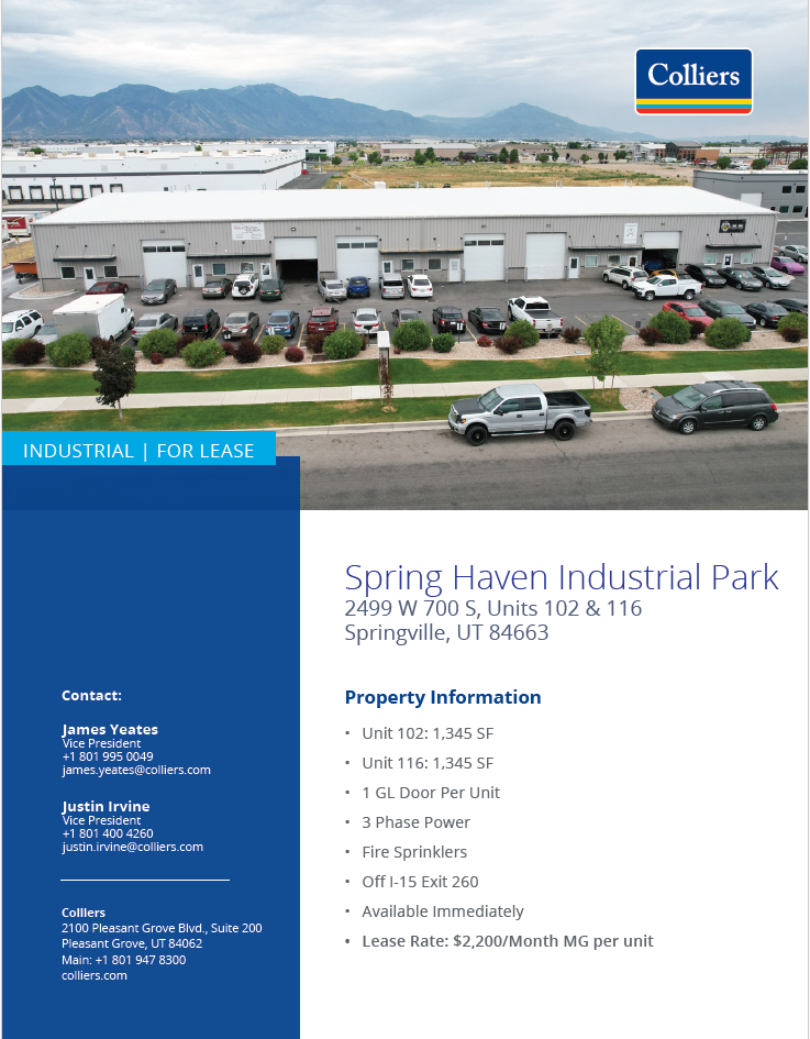 Small Flex/Warehouse Unit for Lease in Springville - 1345 SF