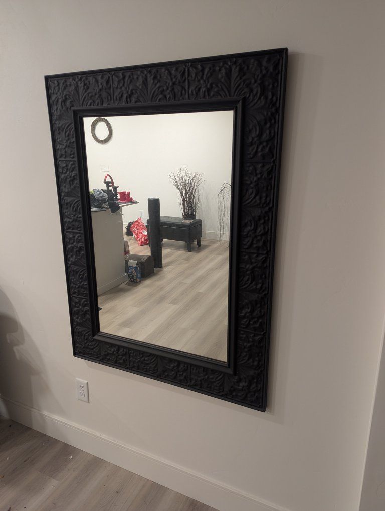Large Wall Mirror with Charcoal Black Metal Frame