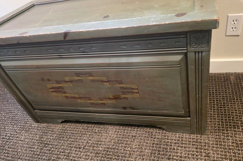 Vintage Solid Wood Cedar Chest - Distressed Green Finish, Cedar-lined Interior, Hinged Lid