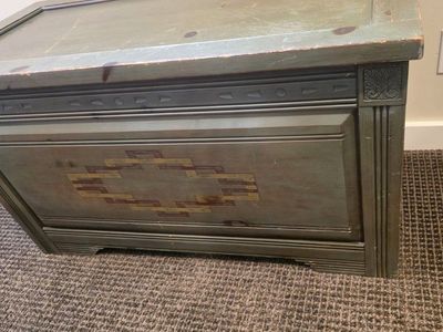 Vintage Solid Wood Cedar Chest - Distressed Green Finish, Cedar-lined Interior, Hinged Lid