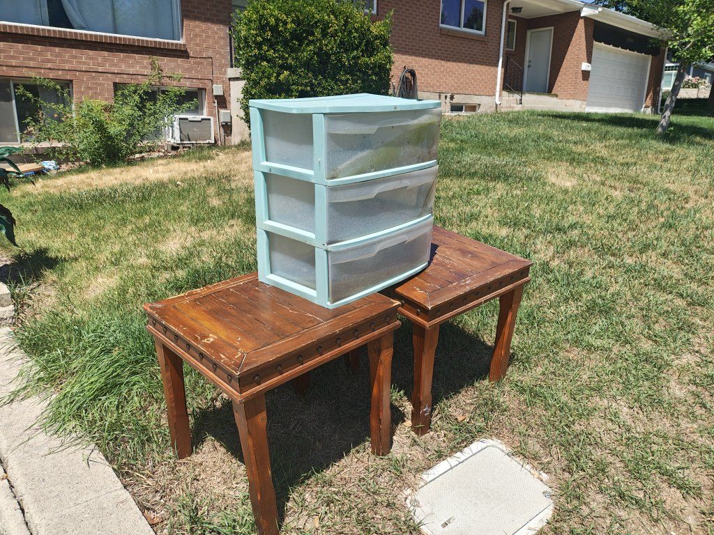 FREE Wooden End Tables & 3-Drawer Plastic Storage Unit