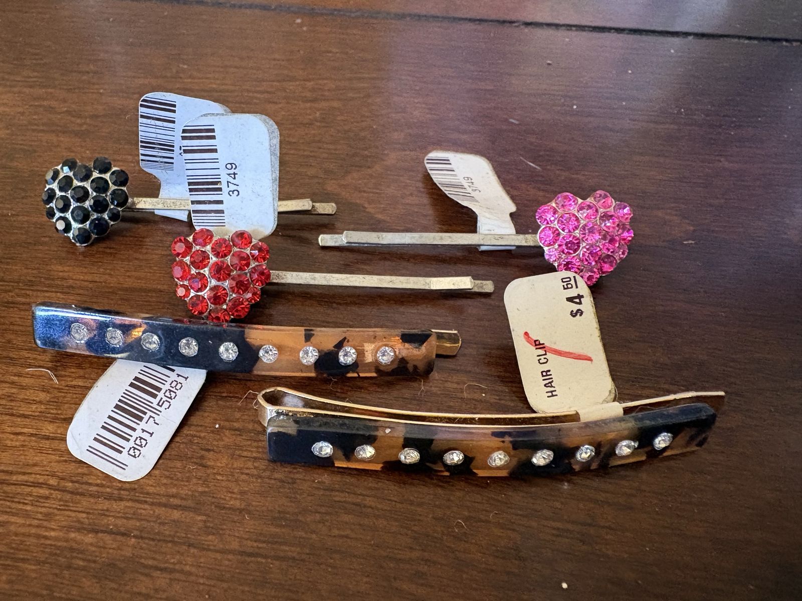 5 New Bobby Pin Hair Clips w/ Rhinestones